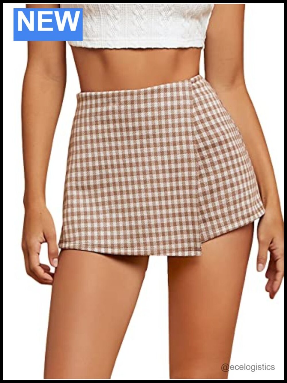 Plaid Wrap Skort High Waisted Mini Skirt with Asymmetrical Hem